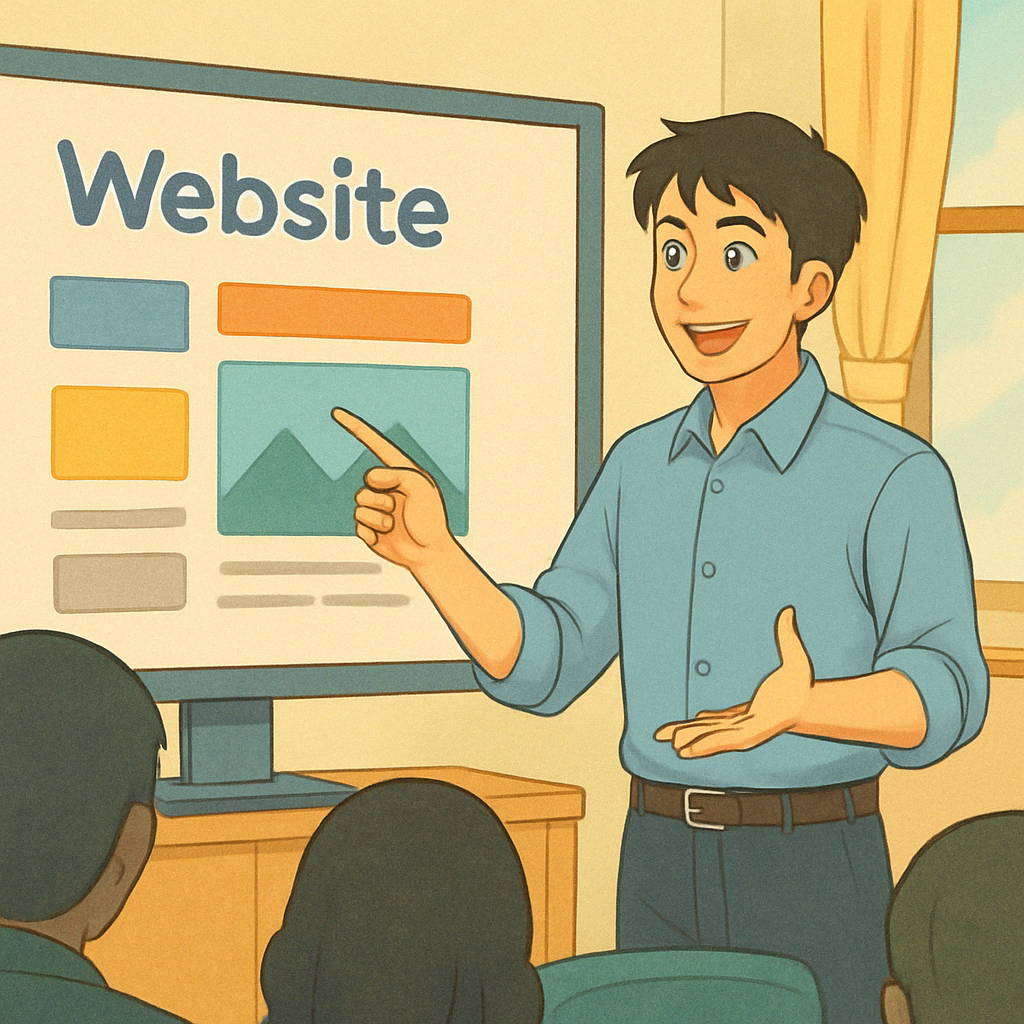 ウェブサイトをプレゼンする男性