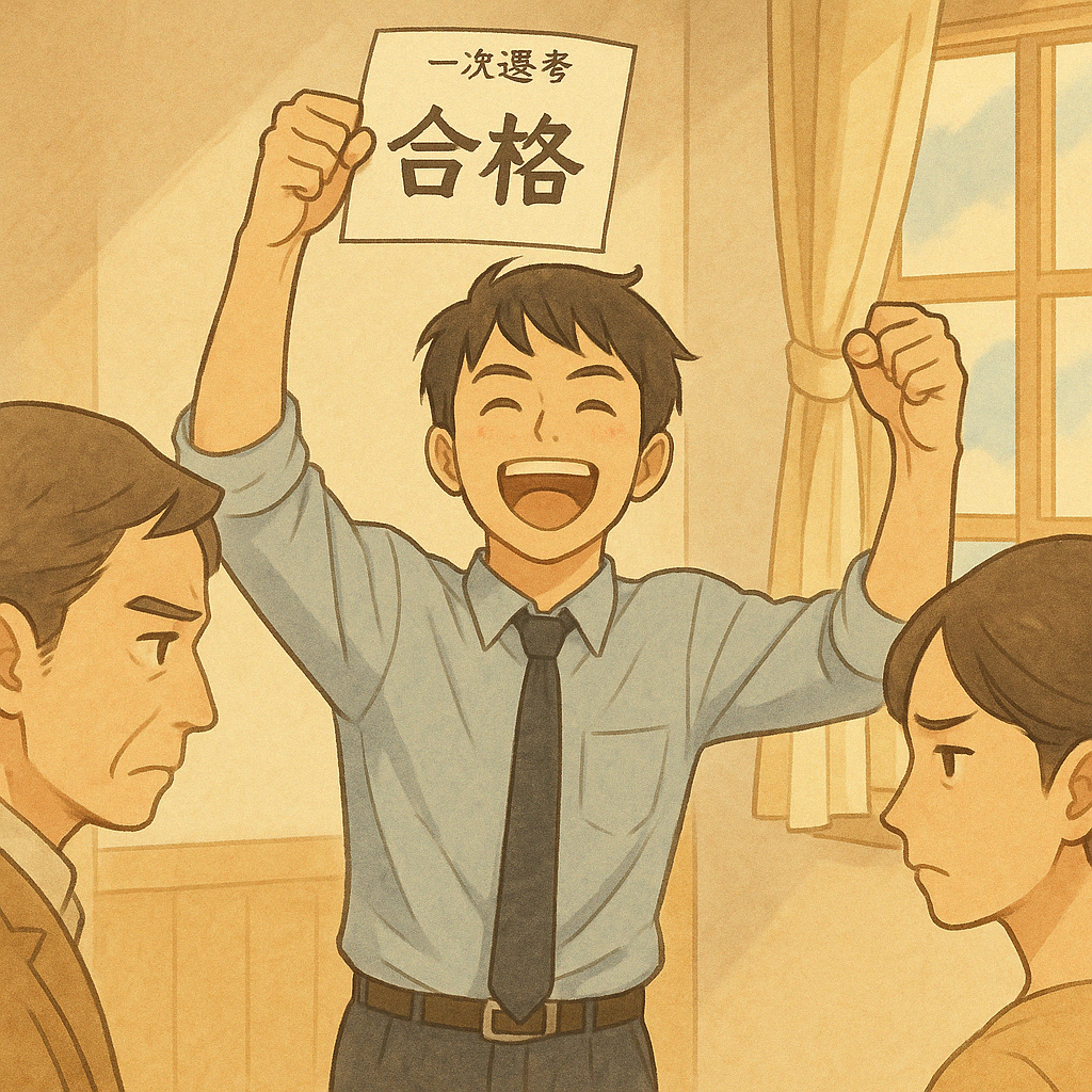 合格通知を手に喜ぶ男性