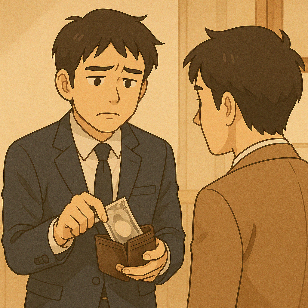 お金を貸す男性