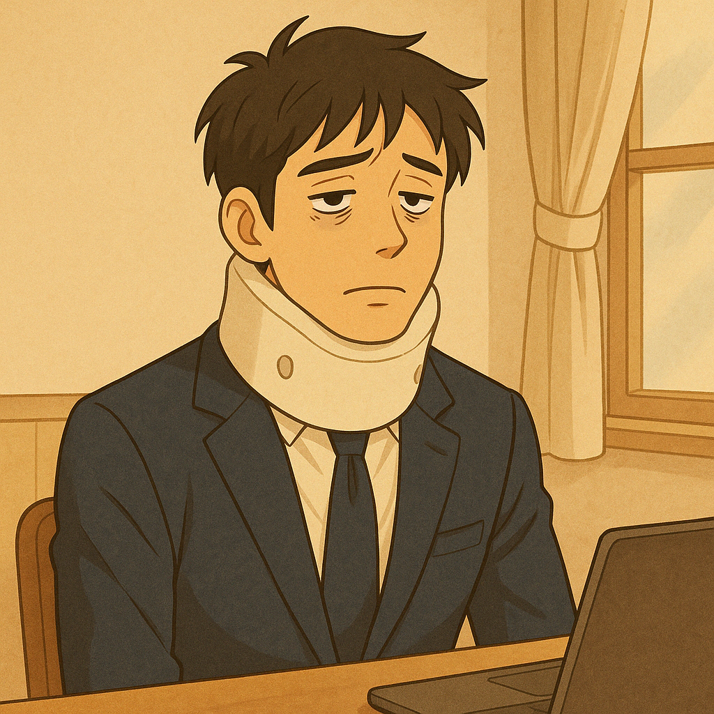 コルセットを首にはめている男性