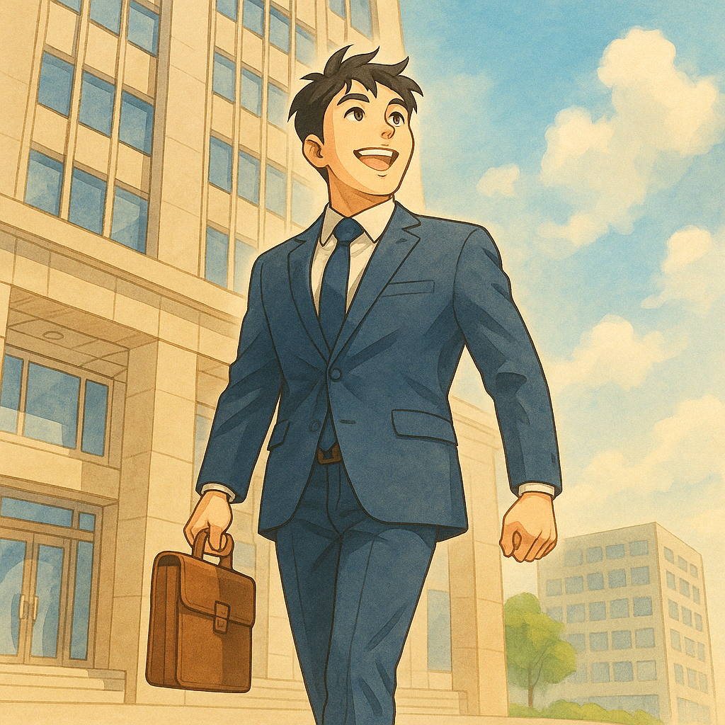 笑顔で空を見上げる男性