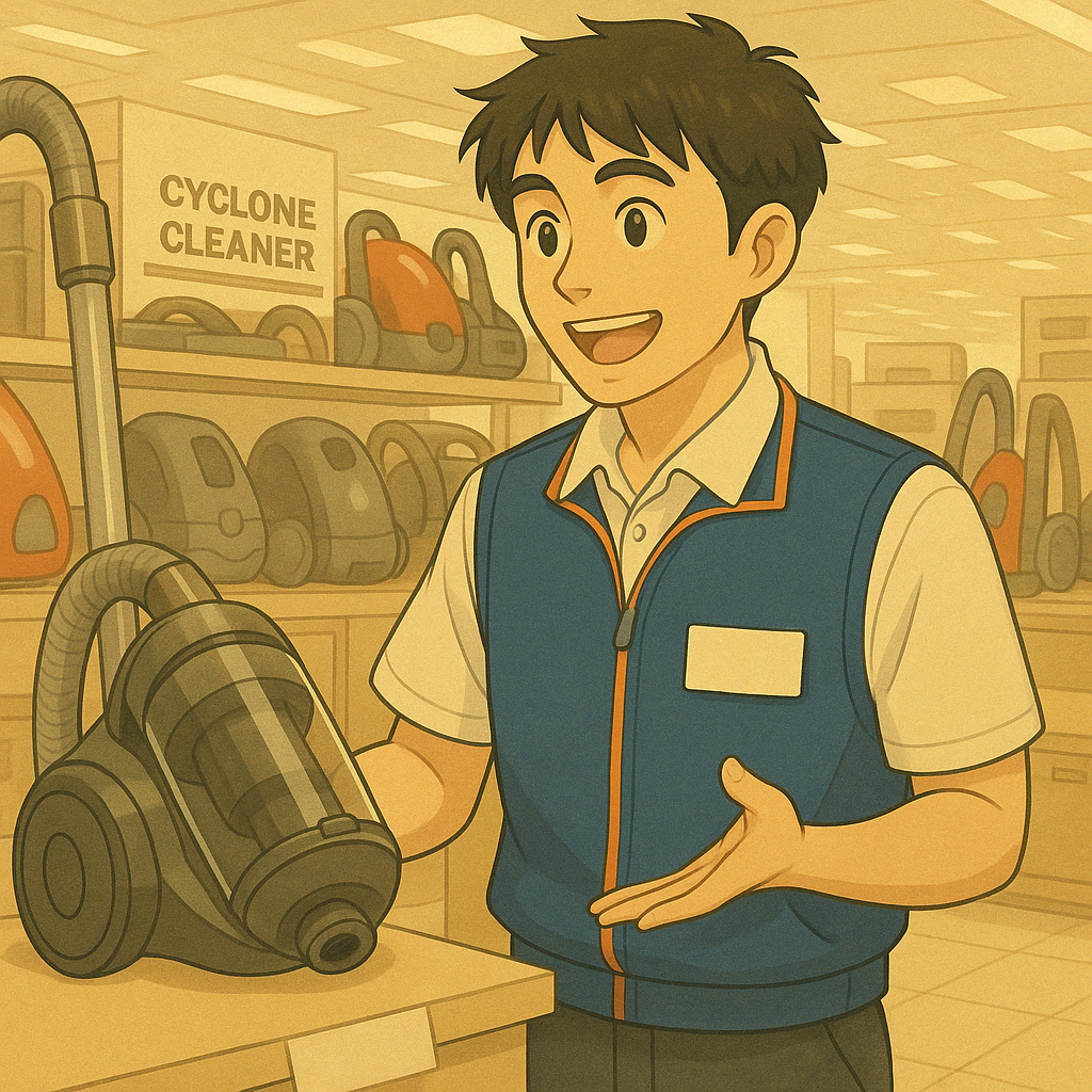 掃除機を案内する男性