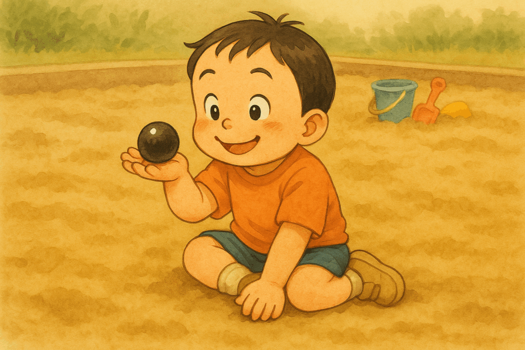 土団子を眺める男児