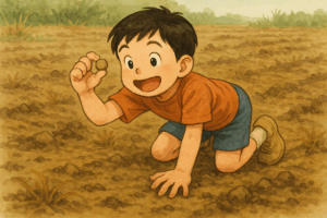 泥めんこを探す少年