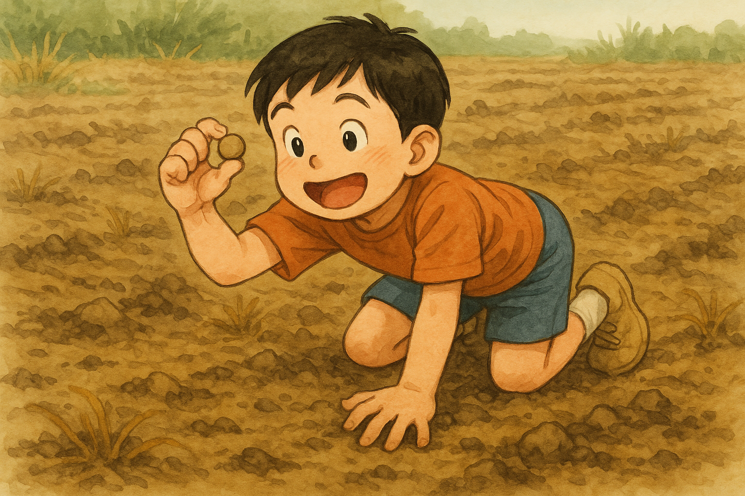 泥めんこを探す少年