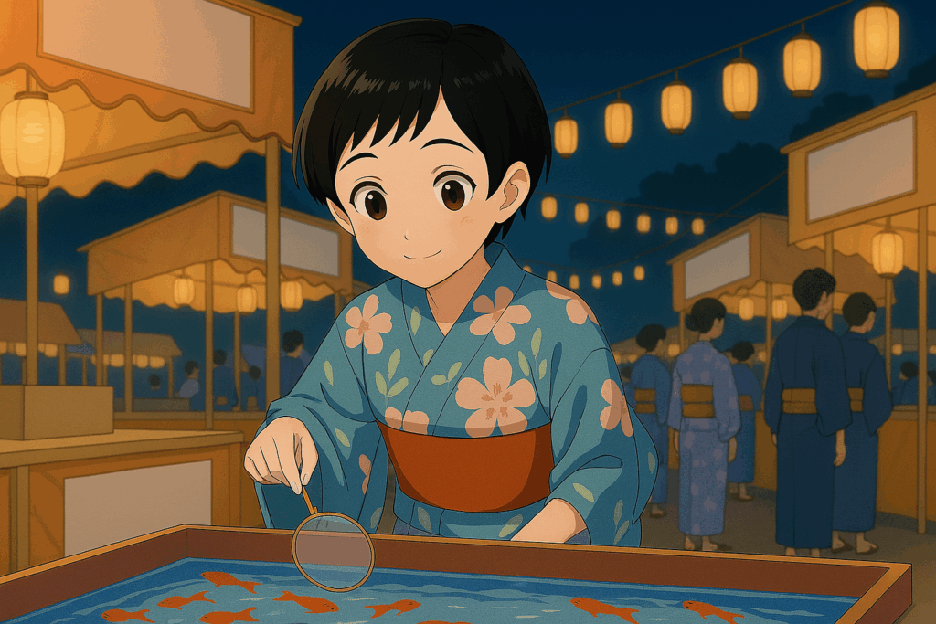 金魚すくいをする女の子