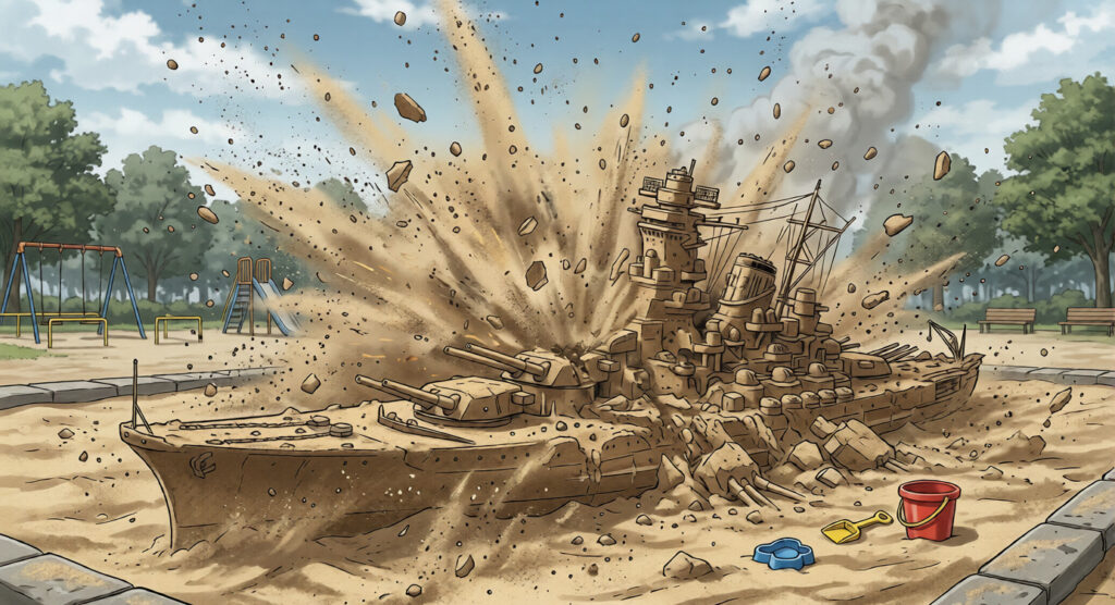 砂の戦艦を爆破するシーン