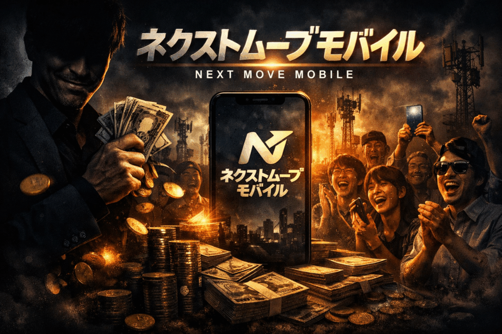 ネクストムーブモバイル。 信者からお金を搾取するイメージ。